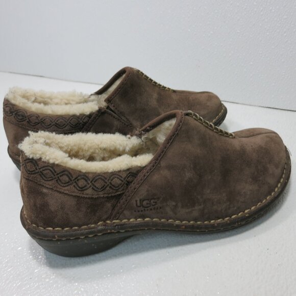 UGG Australia Bettey Suede Leather Sheepskin Lining Clogs Slide On Brown Sz 7 - Picture 4 of 7